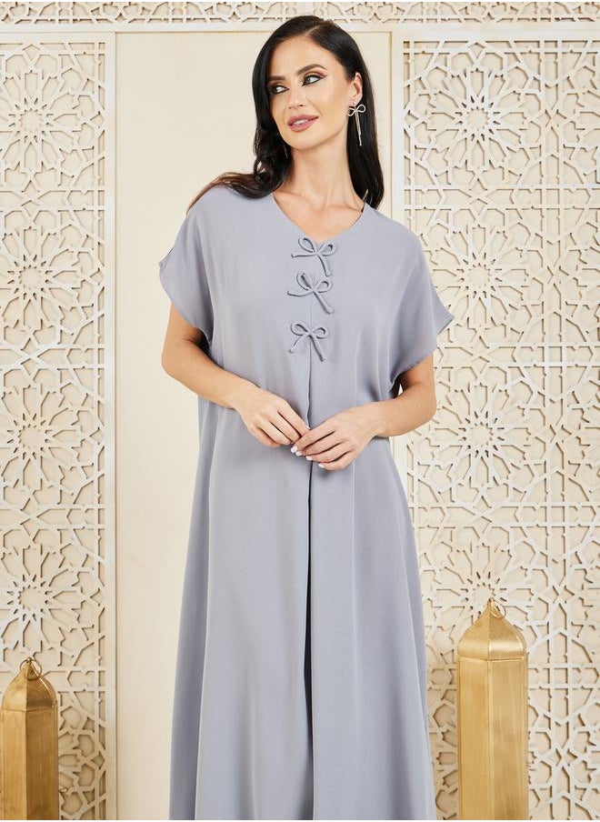 Styli - Bow Tie Detail Short Sleeve Under Abaya Dress - Image 1