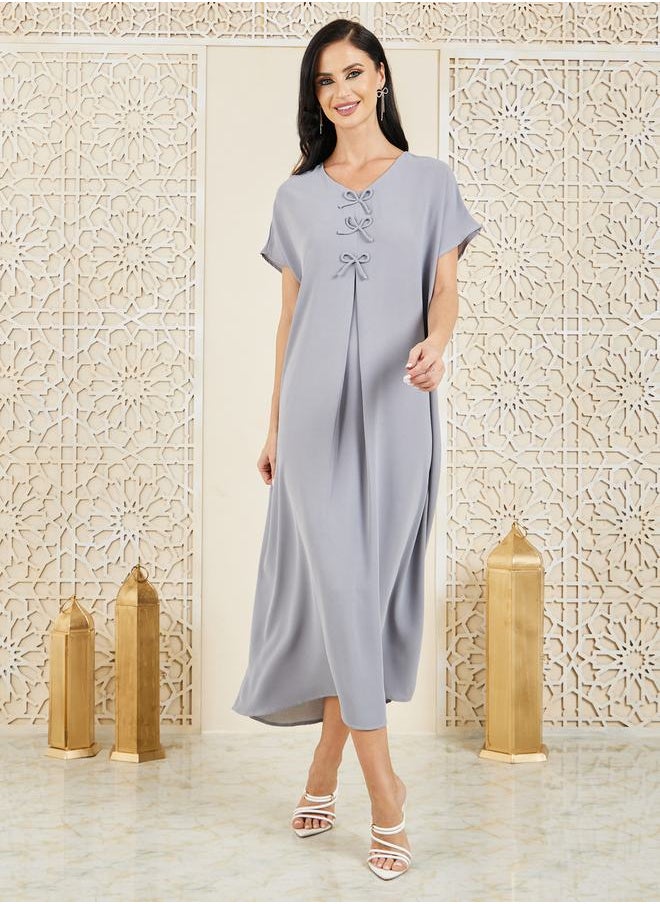 Styli - Bow Tie Detail Short Sleeve Under Abaya Dress - Image 1