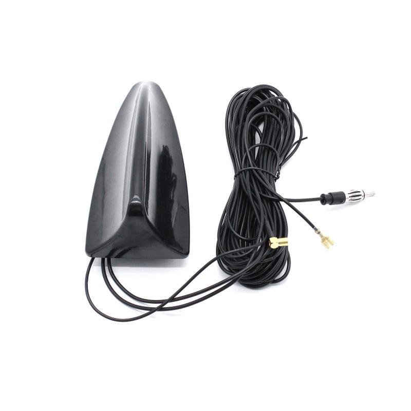 Universal Auto Car Antenna Shark Fin Antenna Car Roof Aerial Antenna Shark Type DAB +AM/FM Signal Active SMB Female DIN Connector 5m Black - Image 1