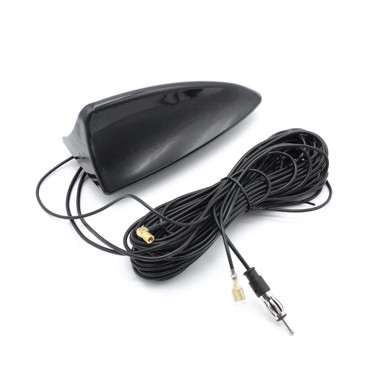 Universal Auto Car Antenna Shark Fin Antenna Car Roof Aerial Antenna Shark Type DAB +AM/FM Signal Active SMB Female DIN Connector 5m Black - Image 2