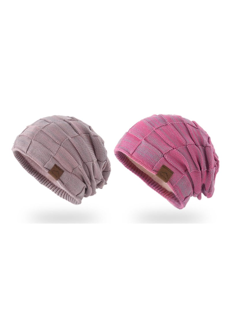 Oasisgalore 2 Pcs Unisex Winter Knit Beanies, Oversized Warm Caps  - Image 1