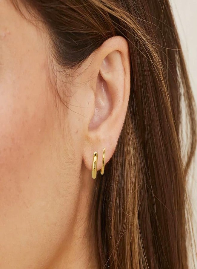 Obidos 14K Gold Plated Triple Huggie Illusion Stud Earrings | Double Huggie Hoop Earrings for One Hole | Gold Hoop Earrings for Women | Drop earrings, Brass, No Gemstone - Image 2