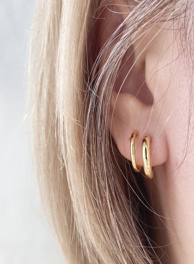 Obidos 14K Gold Plated Triple Huggie Illusion Stud Earrings | Double Huggie Hoop Earrings for One Hole | Gold Hoop Earrings for Women | Drop earrings, Brass, No Gemstone - Image 3