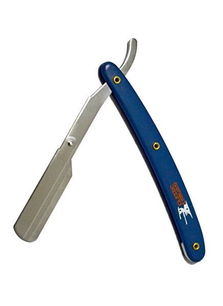 Classic Samurai - Stainless Steel Professional Barber Straight Edge Razor with 100 Lord Count Single Edge Razor Blades Blue - Image 1