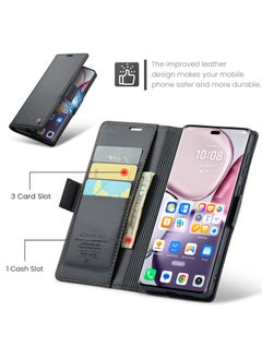 CaseMe Phone Case Luxury PU Leather Design Anti Fingerprint 023 Flip Cover Card Slot Holder Cover For Honor x9c / Honor x60 Pro (Black )  - Image 2