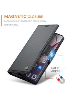 CaseMe Phone Case Luxury PU Leather Design Anti Fingerprint 023 Flip Cover Card Slot Holder Cover For Honor x9c / Honor x60 Pro (Black )  - Image 3