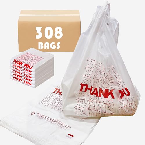 TashiBox 308 Ct plastic bags/Shopping Bags/Thank You Bags/Reusable and Disposable Grocery Bag - Measures 11.5" X 6.25" X 21", 15mic, 0.6 Mil - Image 2