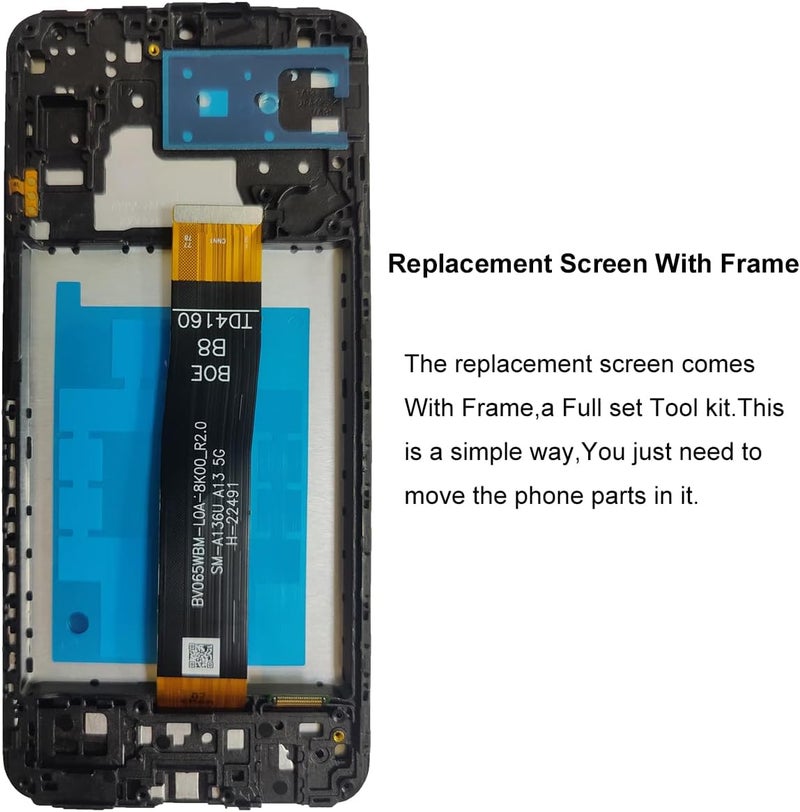 StarMar for Samsung A13 5G Screen Replacement with Frame for Samsung Galaxy a13 a136u a136a a136w s136dl LCD Display Digitizer Touch Screen Assembly Part with Repair Kits 6.5 Inch - Image 2