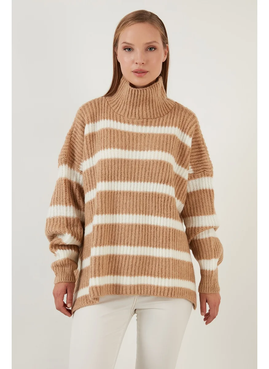 Lela Color Block Corded Loose Cut Turtleneck Sweater Women's Sweater 4615127