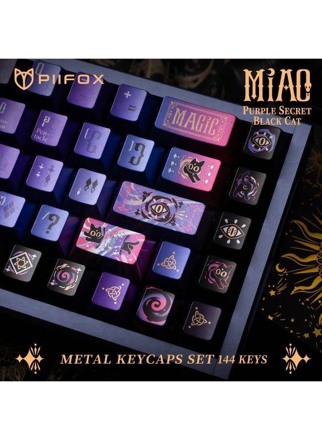 Piifox Mystic Purple Black Cat Keycaps Set – 144 Keys PBT Dye-Sublimation Custom Mechanical Keyboard Keycaps – Metallic Paint Finish for Gaming & Esports - Image 3