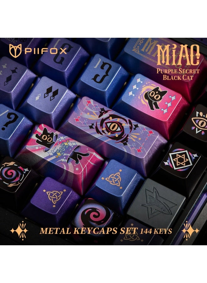Piifox Mystic Purple Black Cat Keycaps Set – 144 Keys PBT Dye-Sublimation Custom Mechanical Keyboard Keycaps – Metallic Paint Finish for Gaming & Esports - Image 4