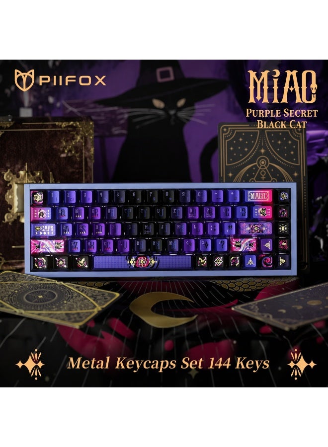 Piifox Mystic Purple Black Cat Keycaps Set – 144 Keys PBT Dye-Sublimation Custom Mechanical Keyboard Keycaps – Metallic Paint Finish for Gaming & Esports - Image 1