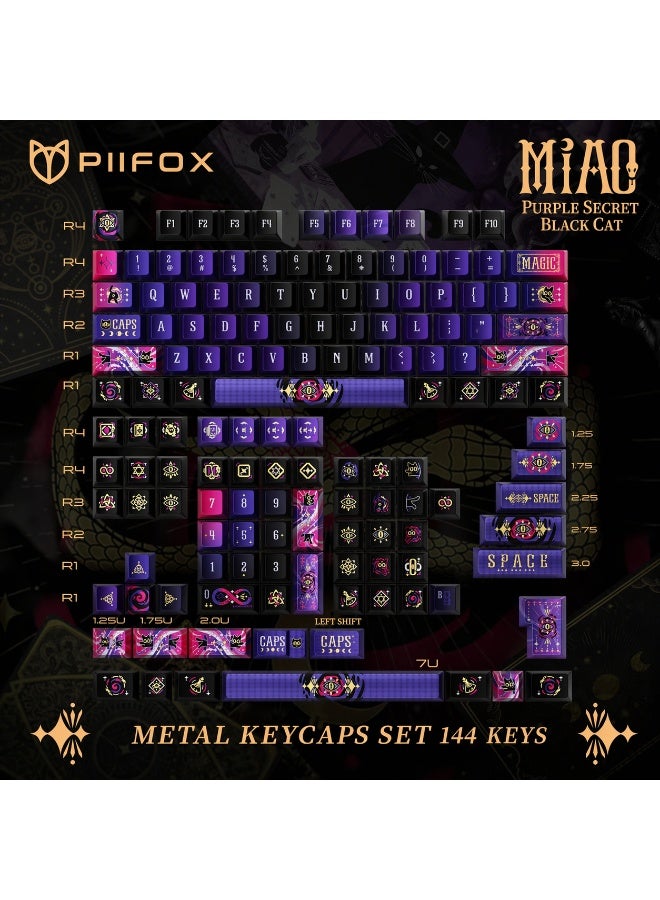 Piifox Mystic Purple Black Cat Keycaps Set – 144 Keys PBT Dye-Sublimation Custom Mechanical Keyboard Keycaps – Metallic Paint Finish for Gaming & Esports - Image 2