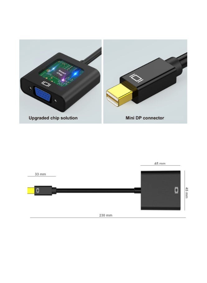 Mini DisplayPort to VGA Adapter (Black), Mini DP (Thunderbolt Compatible) Male to VGA Female Converter for Surface Pro, MacBook, ThinkPad, PC  - Image 3