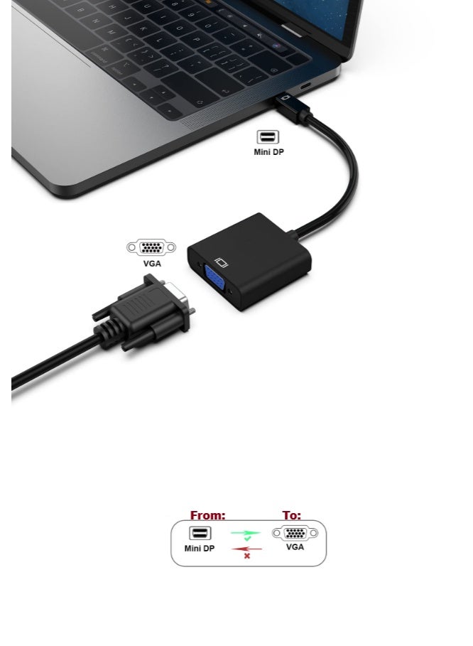 Mini DisplayPort to VGA Adapter (Black), Mini DP (Thunderbolt Compatible) Male to VGA Female Converter for Surface Pro, MacBook, ThinkPad, PC  - Image 2