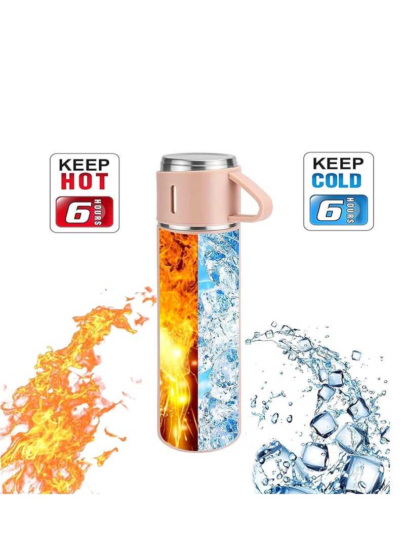 JAJEEK 500ml Stainless Steel Vacuum Thermos Flask with Silicone Handle – Insulated Water Bottle with 2 Stainless Steel Cups Set for Hot & Cold Outdoor Travel | Gift Box (2 PACK, PINK) – Perfect for Hiking, Camping, and Travel  - Image 3