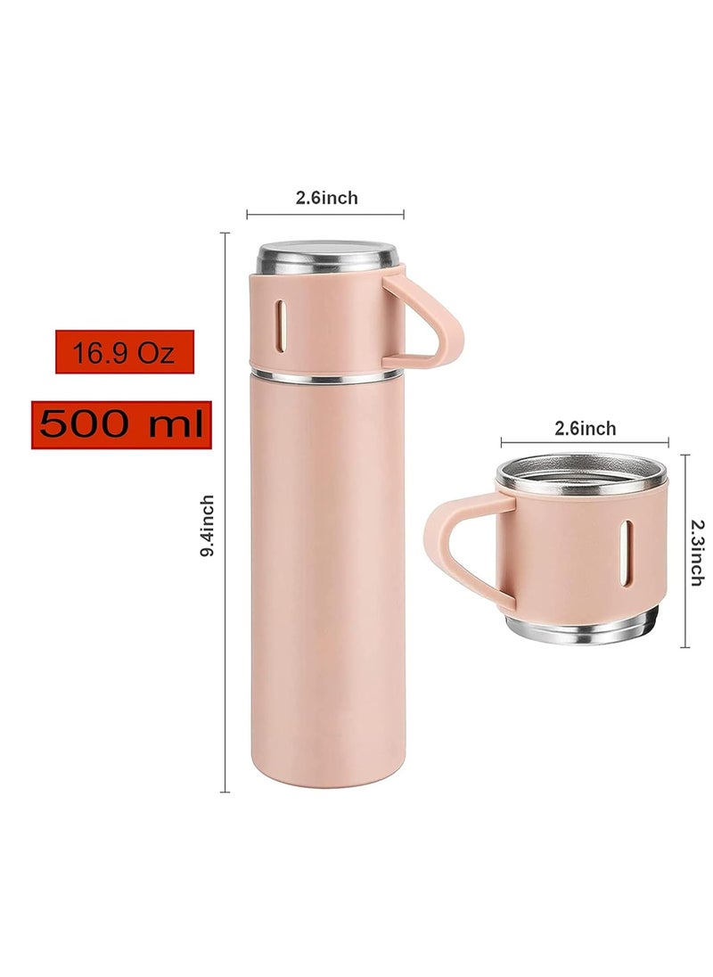 JAJEEK 500ml Stainless Steel Vacuum Thermos Flask with Silicone Handle – Insulated Water Bottle with 2 Stainless Steel Cups Set for Hot & Cold Outdoor Travel | Gift Box (2 PACK, PINK) – Perfect for Hiking, Camping, and Travel  - Image 4