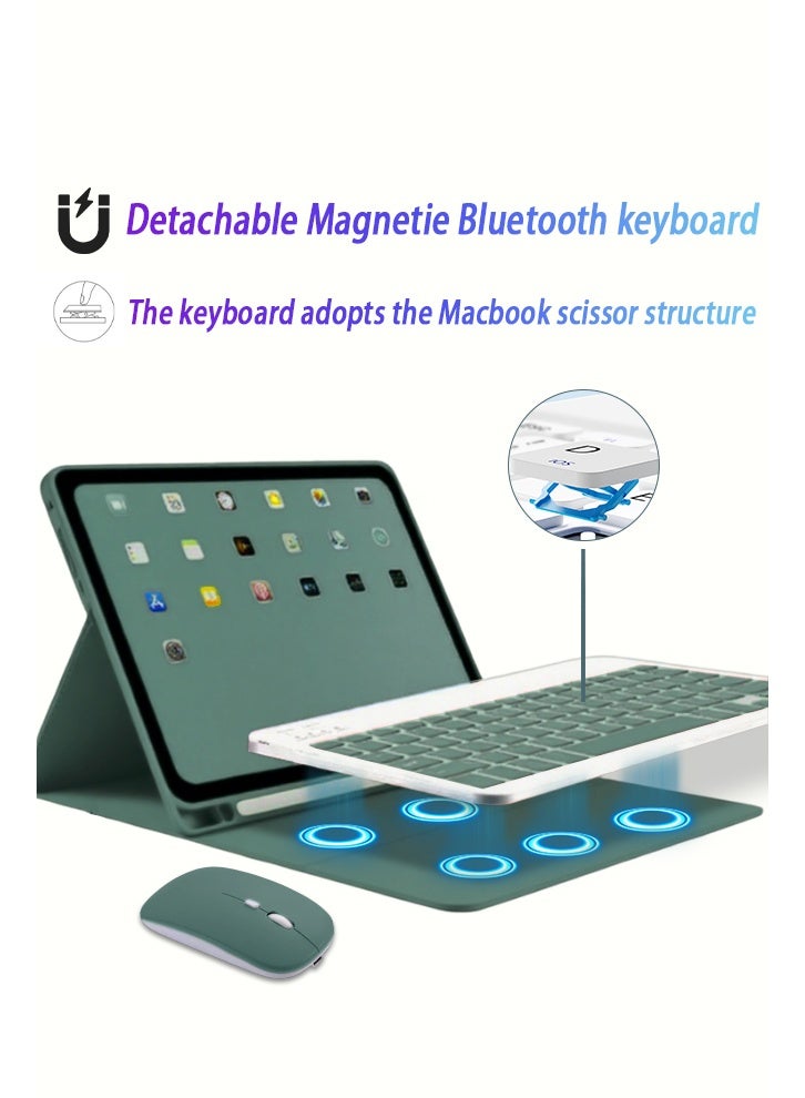 Yaqeen Magic Keyboard Case for iPad Air 11 Inch (M2) & iPad Pro 11 Inch (1st/2nd/3rd/4th Generation) , iPad Keyboard For Case 10.9 Inch iPad Air 4th/5th Gen, Keyboard For iPad Cover With Mouse Set Wrapped Anti-Fall Leather Built-In Pen Slot Flip-Top Smart Wake-Up/AED 89 Gift Set-Freebies 2-In-1 Screen Protector/Desert Dust Defender/Writing Pen/Leather Compatible - Green (GreyBundle: iPad Air 4th/5th Gen 360° Rotating Protective Case) - Image 2