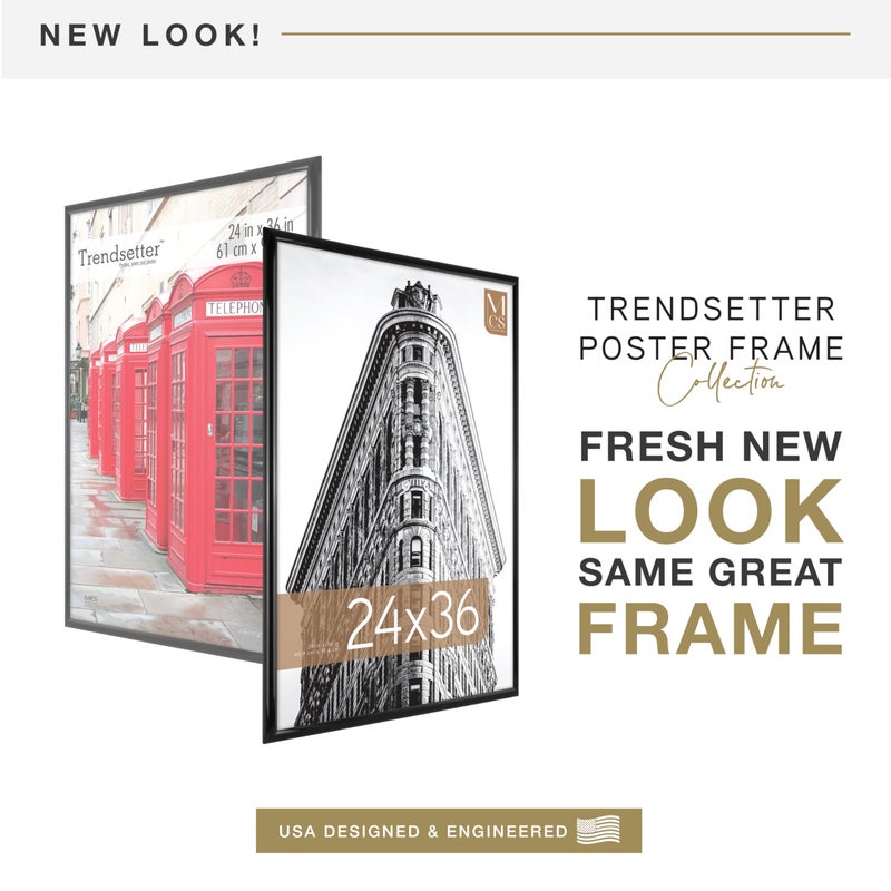 MCS Trendsetter 24x36 Poster Frame Black High-Gloss, Vertical & Horizontal Wall Hanging Large Picture Frame for Photos, Posters & Art Prints (1-Pack) - Image 2