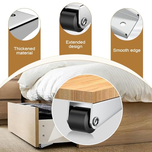 Veemok Heavy-Duty Rigid Caster Wheels for Wooden Doors | 2.68 Inch Silent Bearings, Side Mount L-Shaped Metal Rollers for Drooping Support Bolt-On Installation (4 PCS.) With Screws. - Image 4