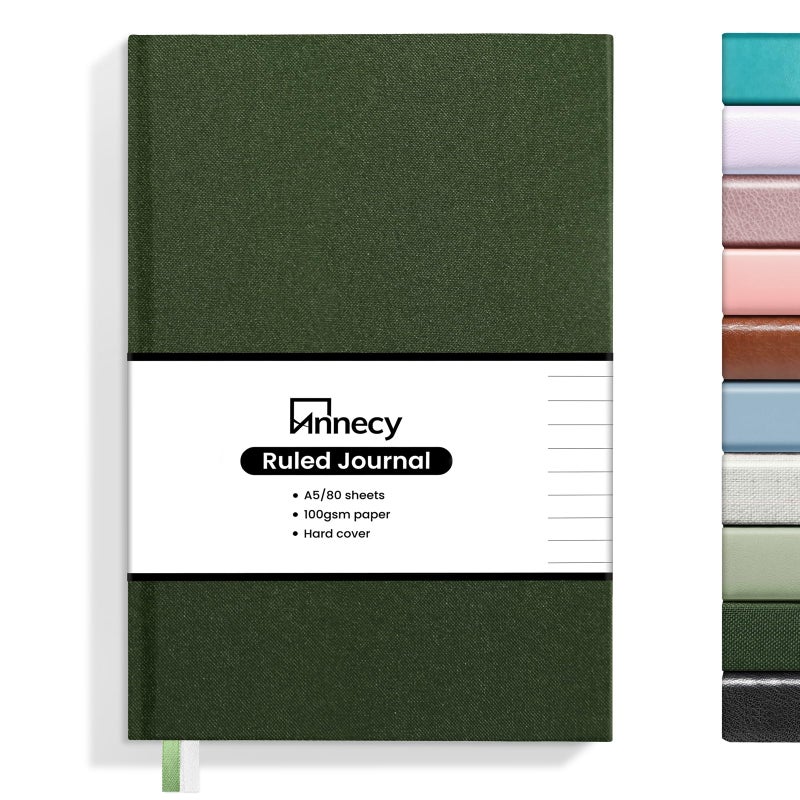 Annecy Lined Journal Notebook, Hardcover Leather Journal for Women & Men, 160 Numbered Pages, Medium 5.5" x 8.25", 100 GSM Thick Paper, Deep Green - Image 1