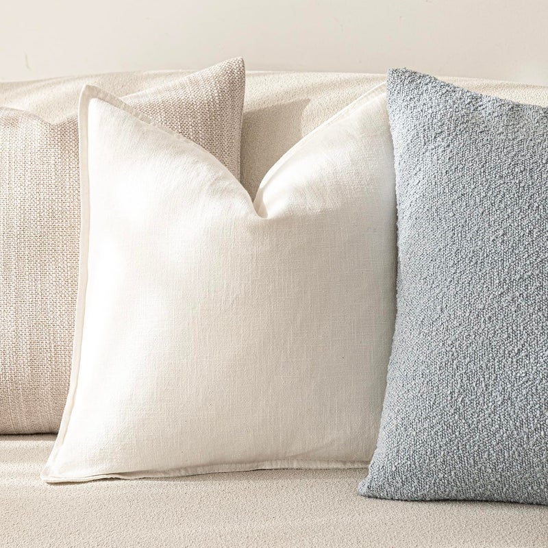 Foindtower Foindtower Pack of 2  Decorative Linen Soild Throw Pillow Covers Soft Accent Cushion Case Boho Farmhouse Neutral Pillowcase for Chair Couch Sofa Bedroom Living Room Home Decor 20 x 20 Inch Cream White  - Image 5