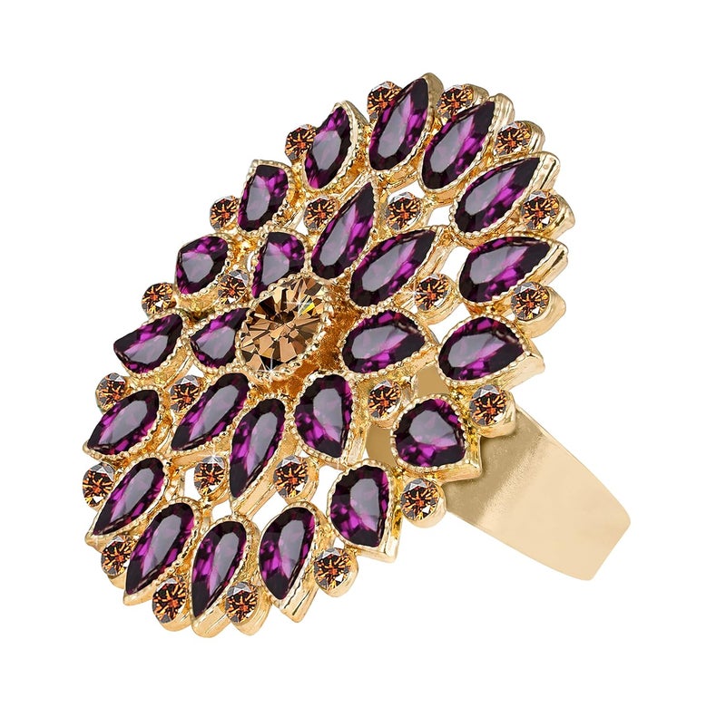 JFL - Jewellery for Less Fashion Gold Tone Floral CZ LCD Diamond Studded Adjustable Finger Ring for Women & Girls - Image 2