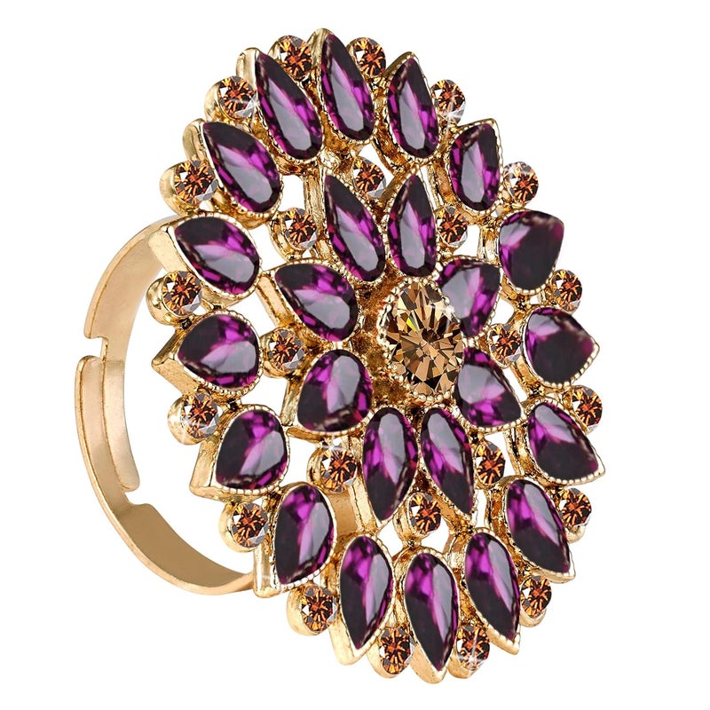 JFL - Jewellery for Less Fashion Gold Tone Floral CZ LCD Diamond Studded Adjustable Finger Ring for Women & Girls - Image 3