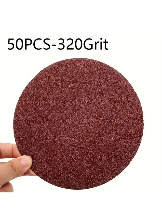 50pcs 150mm 320 Grit Aluminum Oxide Sanding Discs For Woodworking Drilling Polishing - Image 1