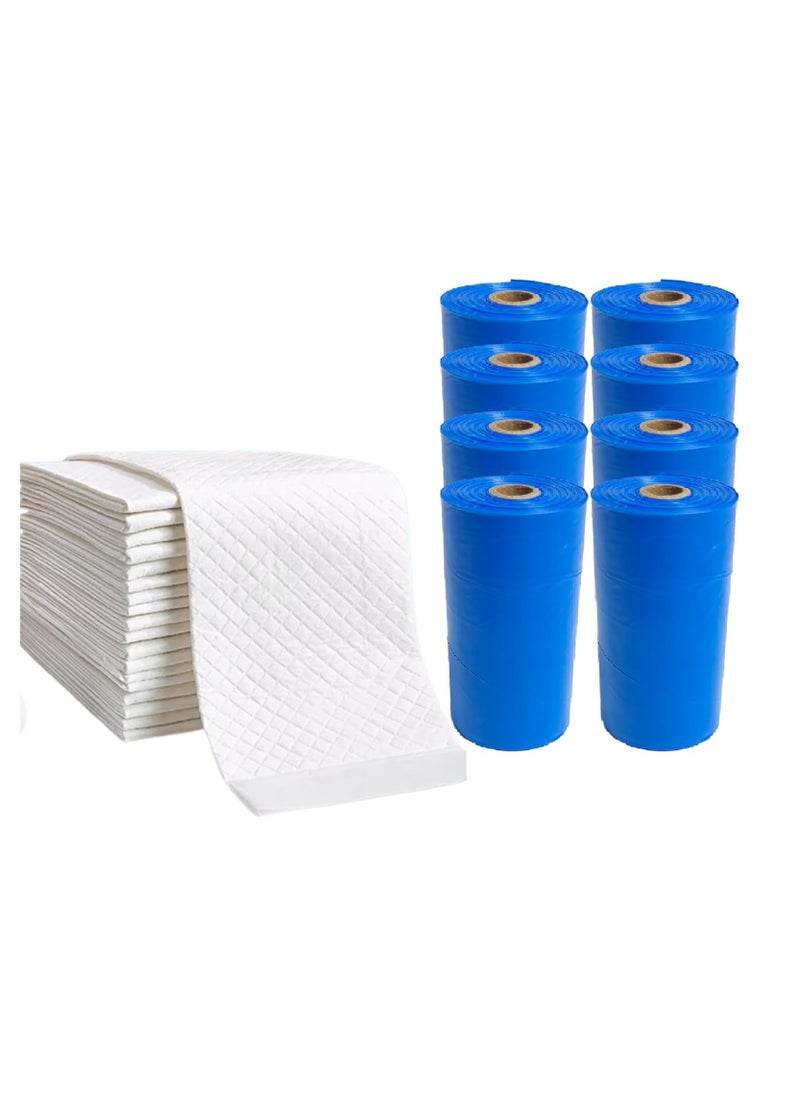 Cute 'n' Cuddle Cute 'n' Cuddle 120 Pcs Disposable Changing Mat White 60cmX45cm With 120 Disposable Scented bags Blue  - Image 1