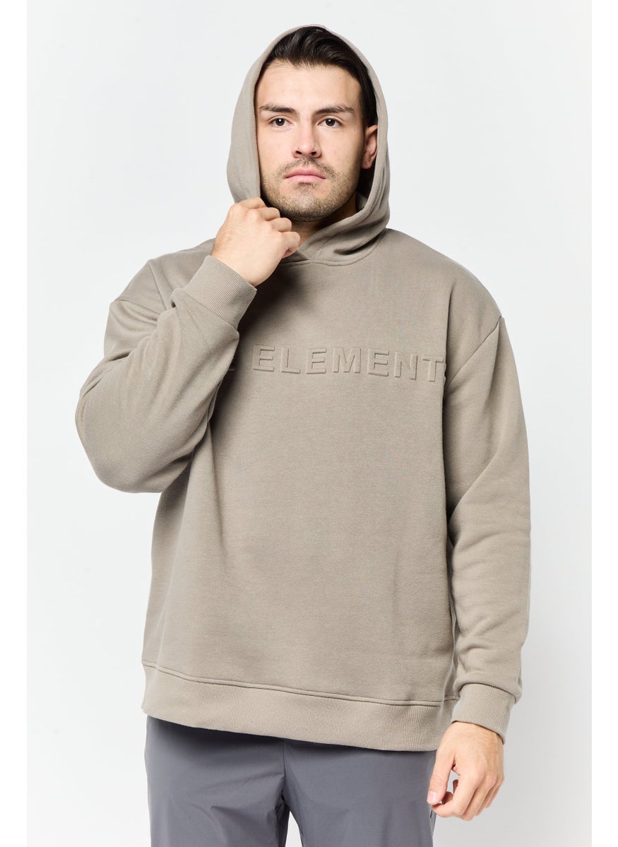 Core Elements Men Hooded Brand Logo Long Sleeve Sweatshirt, Taupe  - Image 1