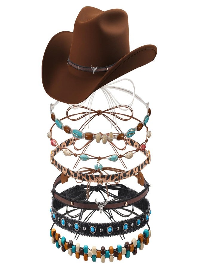 APLZGMG 6Pcs Cowboy Hat Bands, 6 Styls Adjustable Beaded Cowboy Hat Band, Ethnic Western Hats Belts, Rural Classical Turquoise Beaded HatBands for Women Men, Western Hatbands Decorating Supplies - Image 1