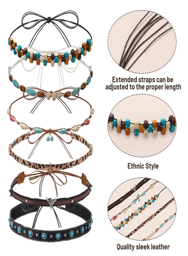 APLZGMG 6Pcs Cowboy Hat Bands, 6 Styls Adjustable Beaded Cowboy Hat Band, Ethnic Western Hats Belts, Rural Classical Turquoise Beaded HatBands for Women Men, Western Hatbands Decorating Supplies - Image 5