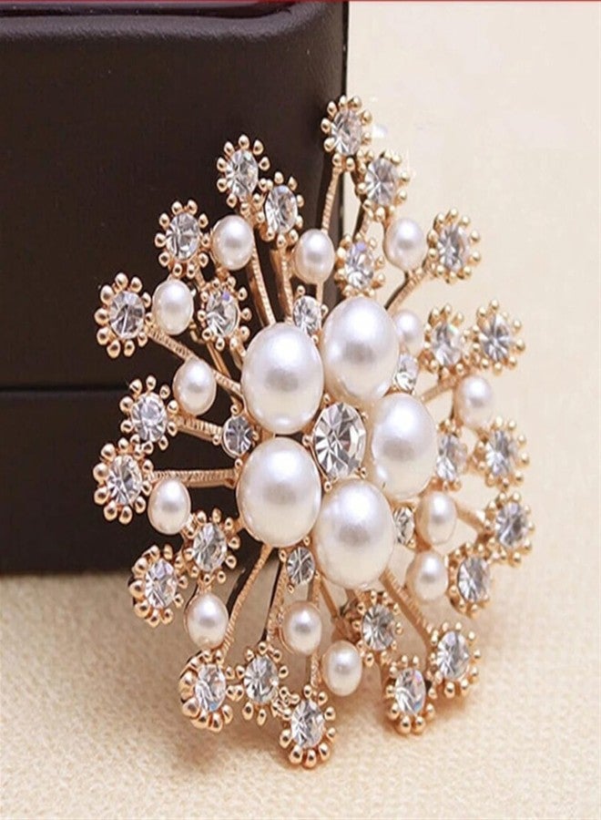 SAMTA ENTERPRISE بروش أنيق مرصع باللؤلؤ وأحجار الراين، بتصميم زهري دائري، مصنوع من الذهب الوردي وسبائك الكريستال، إكسسوار نسائي أنيق للملابس والشالات والأوشحة - Image 5