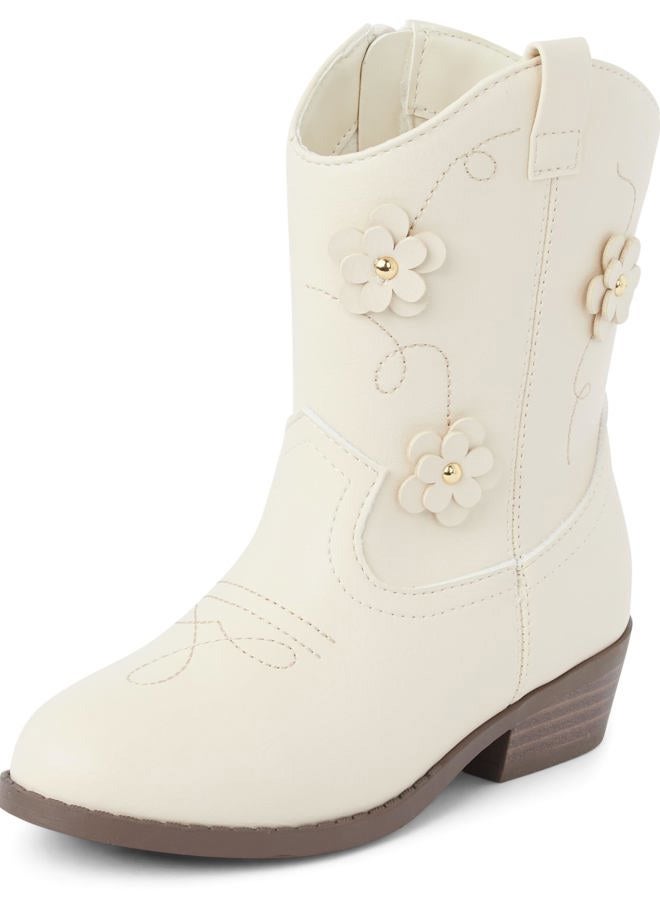 GYMBOREE Girl's Toddler Cowgirl Boots Ankle, Beige, 8 Big Kid - Image 4