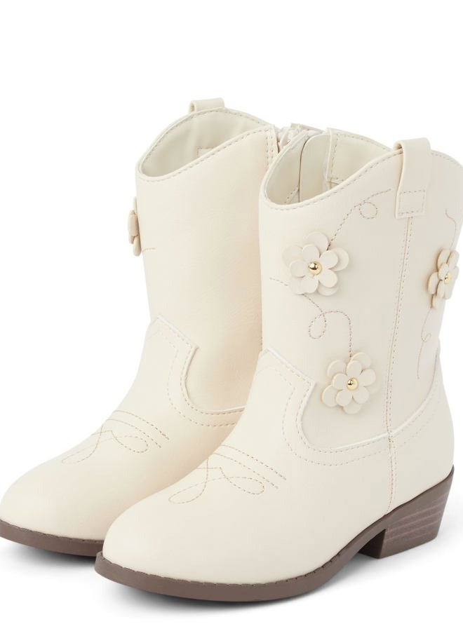 GYMBOREE Girl's Toddler Cowgirl Boots Ankle, Beige, 8 Big Kid - Image 1