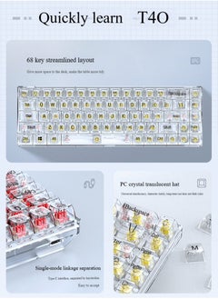 T-WOLF Transparent Gaming Keyboard,68 Keys USB Wired Mechanical Keyboard with Transparent PBT Keycaps and RGB Side Light for Office Gaming,Suitable for PC/Ps4/Xbox Gamers,Yellow Switch  - Image 5