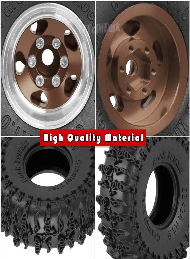BRCatWPark RC 1.0" Beadlock Wheels and Tires for 1/18 TRX4M,1/24 SCX24 RC Crawler Car,4PCS Alloy Aluminium 1.0 Beadlock Rims Tires Wheels Rims,Bronze - Image 5