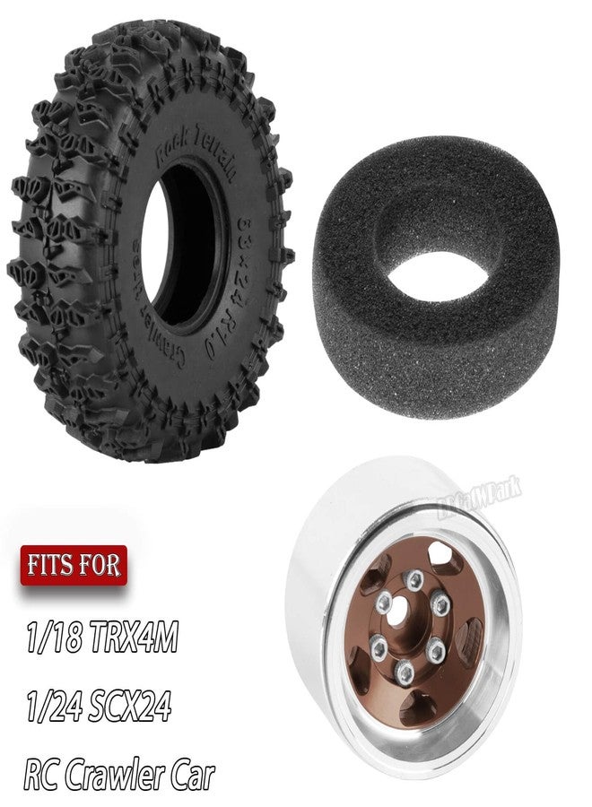 BRCatWPark RC 1.0" Beadlock Wheels and Tires for 1/18 TRX4M,1/24 SCX24 RC Crawler Car,4PCS Alloy Aluminium 1.0 Beadlock Rims Tires Wheels Rims,Bronze - Image 2