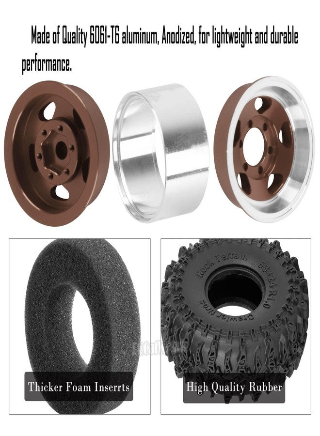 BRCatWPark RC 1.0" Beadlock Wheels and Tires for 1/18 TRX4M,1/24 SCX24 RC Crawler Car,4PCS Alloy Aluminium 1.0 Beadlock Rims Tires Wheels Rims,Bronze - Image 4
