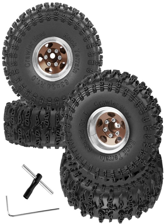 BRCatWPark RC 1.0" Beadlock Wheels and Tires for 1/18 TRX4M,1/24 SCX24 RC Crawler Car,4PCS Alloy Aluminium 1.0 Beadlock Rims Tires Wheels Rims,Bronze - Image 1