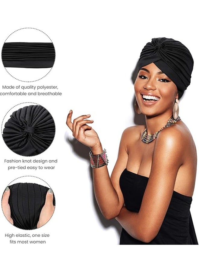 Ocean 3 Pieces Turbans for Women Soft Turban Head Wrap Pleated Beanie Cap - Image 3