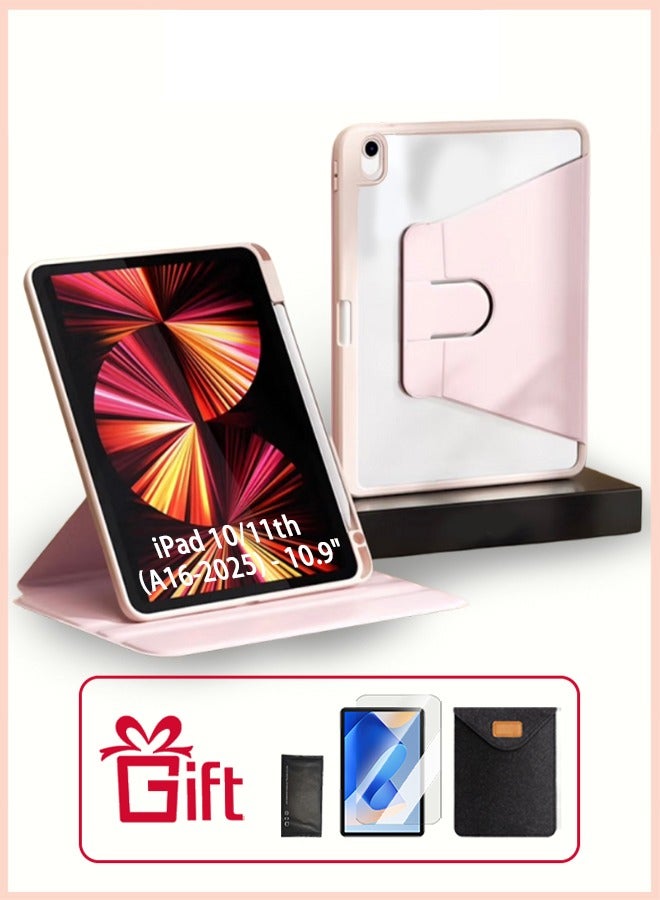 iPad 11th Generation Case (A16 2025) And iPad 10th 10.9 Inch Case With Pen Slot/Tablet 360° Rotating iPad Case/Auto Sleep/Wake Slim Stand/Transparent Tpu Protective Case/AED 29 Gift Set Anti-Glare Protective Film/Felt Tablet Pouch- Pink - Image 1