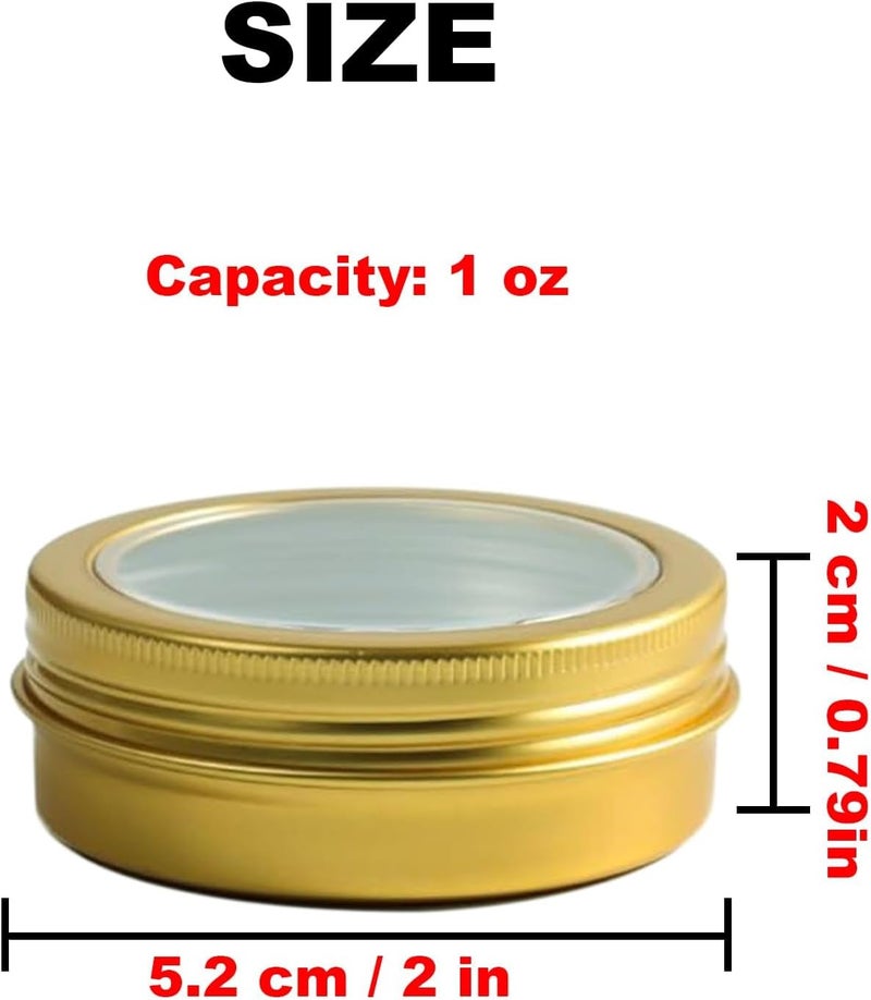 LJY 28Pcs Aluminum Tin Jar Refillable Containers Round Tin Container Bottle for DIY Projects,Gifts,Cosmetic,Cream,Diamond, Salves,Balms,Lip Balm,Spices (Gold Clear Lids, 28 Pcs 1oz) - Image 2