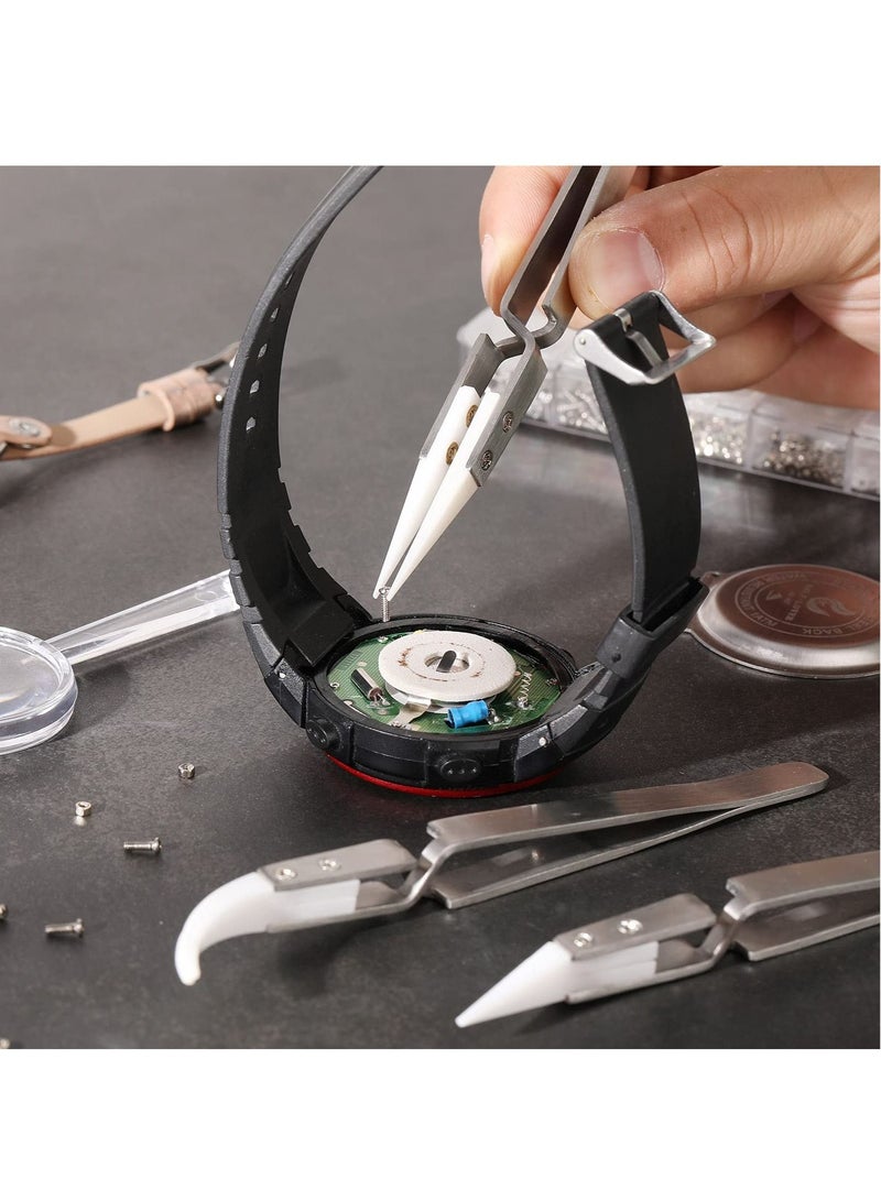 SYOSI 3 Pcs Ceramic Tweezers Stainless Steel Reverse Tweezers Heat Resistant Non Conductive Ceramic Tweezers for Precision Electrical Operation Silver Tone - Image 4