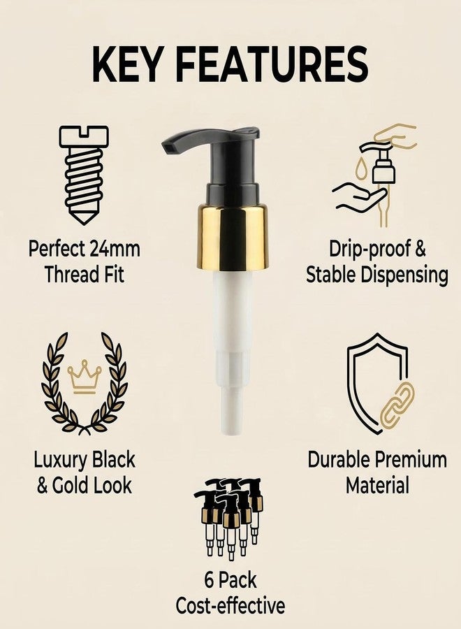 OHEETU 6PCS Black Plastic 24/410 Soap Dispenser Pump Replacement Heads Nozzles Tops for Cosmetic Toiletry Bottles - Image 3