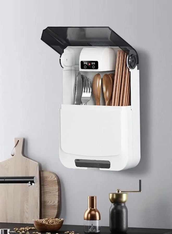 fashionhome Wall-mounted Sterilizing Chopsticks Holder Fully Automatic Mini Smart Tableware Sterilizer Dehumidification Chopsticks Storage Box with Cover to Prevent Dust and Mildew Suitable for Kitchen 210x80x300 mm  - Image 2