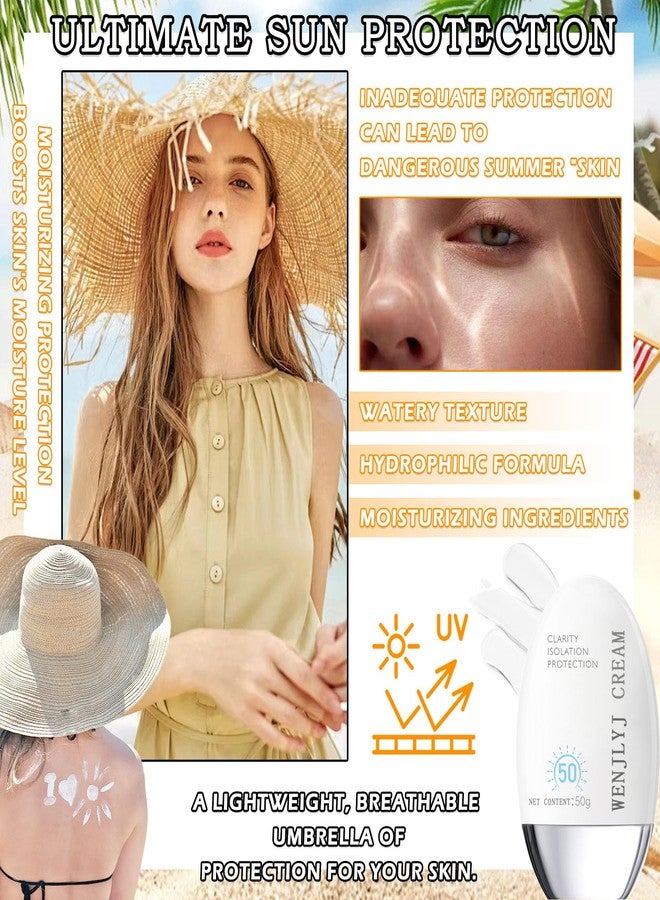 WENJLYJ Hydrating Face Sunscreen,Tinted Moisturizer with SPF50 PA+,Lightweight Facial Sunscreen Long Lasting Sunblock,Soft Cream Texture,Face Primer,All-Day Wear - Image 2