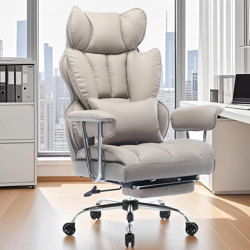 Efomao Big and Tall Office Chair with Foot Rest 400lbs  PU Leather Executive Office Chair with Lumbar Support  Leg Rest HeavyDuty Computer Chair for Home Office Grey by boahaus