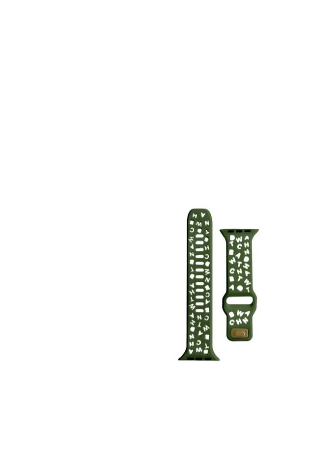 CATANES silicone watch strap 49mm 45mm 44mm 42mm Letter print Strap compatible with Apple Watch Series Ultra2 Ultra SE/8/7/6/5/4/3/2/1 Green - Image 2